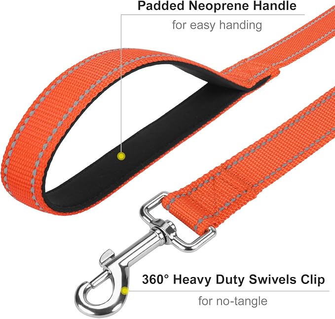 4FT Reflective Dog Leash, Padded Handle for Medium Large Dogs | Comfortable Nylon, Soft Handle Cushioning, Reflective Safety at Night, Training Leash for Park & Hiking (1in, Orange) - Image 4