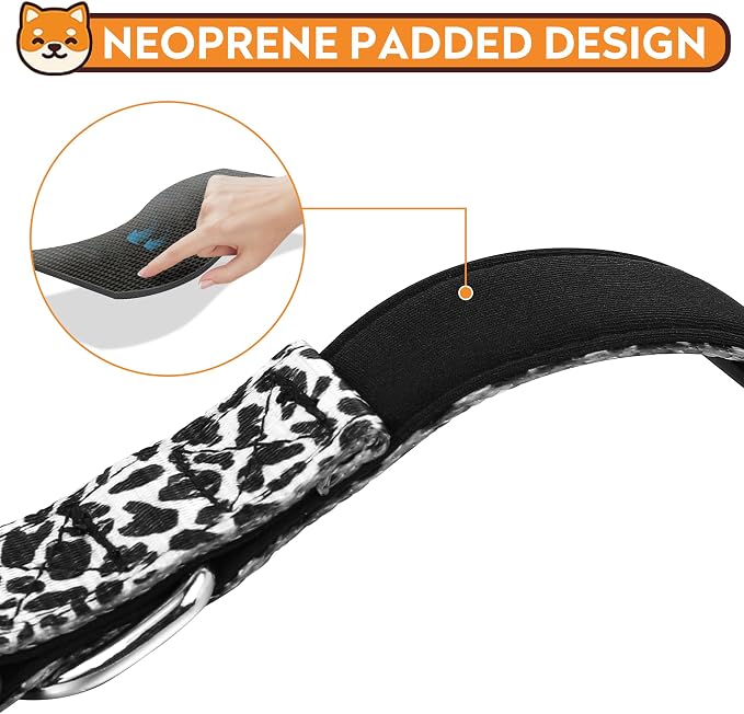 Reflective Dog Collar, Adjustable Soft Neoprene Padded,Black White Cow,S | Breathable Nylon for Small Dogs,Tear-Resistant Webbing,Chafe‑Free on Walks and Hikes,Metal D-Ring,Night Safety - Image 4