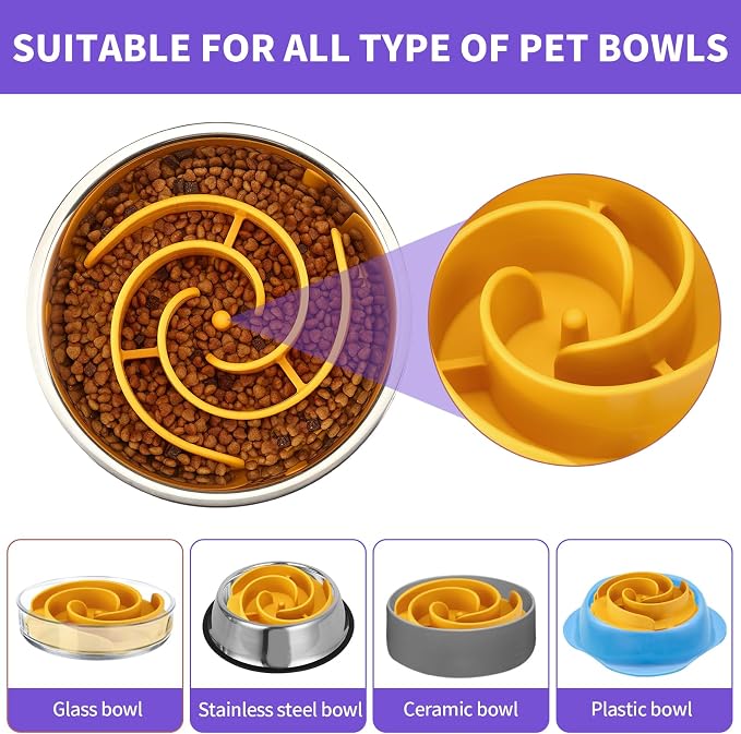 Slow Feeder Dog Bowls Insert, Animire Soft Silicone Slow Eating Dog Food Bowl for Small, Medium and Large Dogs, Compatible with Regular and Elevated Bowls - Image 3