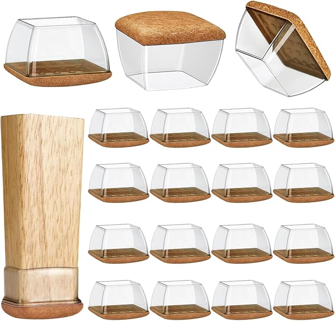 16 Pack Chair Leg Floor Protectors for Hardwood Floors, Rubber Furniture Sliders, 360°Felt Pad Bottom Wrapped Thickening Silicone Furniture Legs Caps Covers (M(L:1.3-1.7",W:0.6-0.9"), Rectangular) by Yarehand