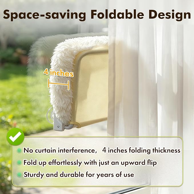 Zoratoo Foldable Cat Window Perch, Widened Cushion Cat Bed for Large Cats | L-White, Extra-Thick and Fluffy Bolster, Large Lying Space, Machine Washable, Cat Window Hammock with Sturdy Metal Frame - Image 3