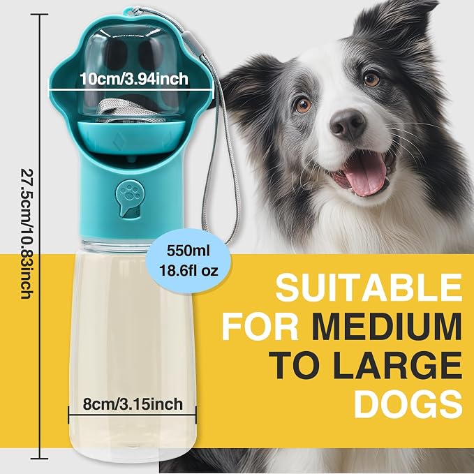 Dog Water Bottle with Food Container, Portable Pet Dispenser, Leak Proof, Hiking, Puppy Travel, Outdoor Activities(18.6 fl.oz/550ml, Blue) - Image 7