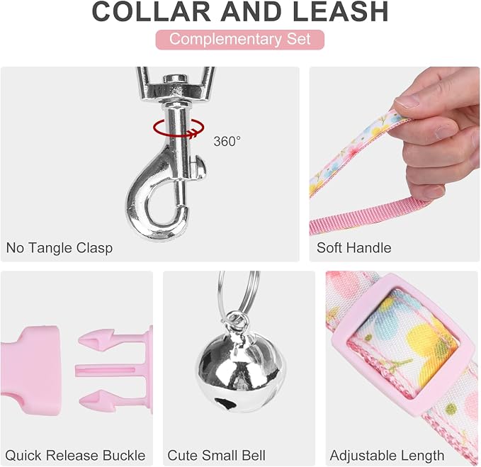 Small Dog Harness and Leash Set - Cute Puppy Harness Leash Dog Collar with AirTag Holder Silicone Case, Soft Padded Step in Pet Vest Reflective for Outdoor Walking, Floral M - Image 4