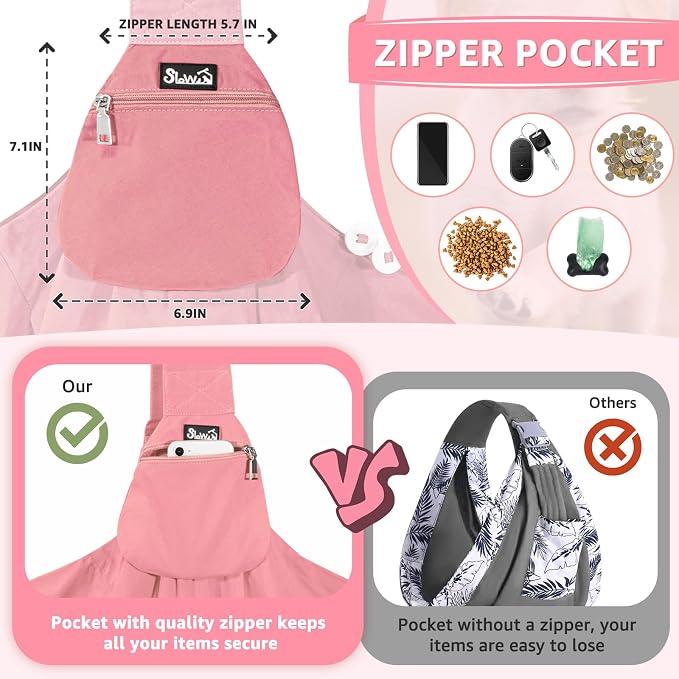 SlowTon Dog Carrier Sling - Thick Padded Shoulder Strap Adjustable, Peach S | Dog Carriers for Small Dogs, Puppy Carrier Purse for Pet Cat with Front Zipper Pocket Safety Belt Machine Washable - Image 3