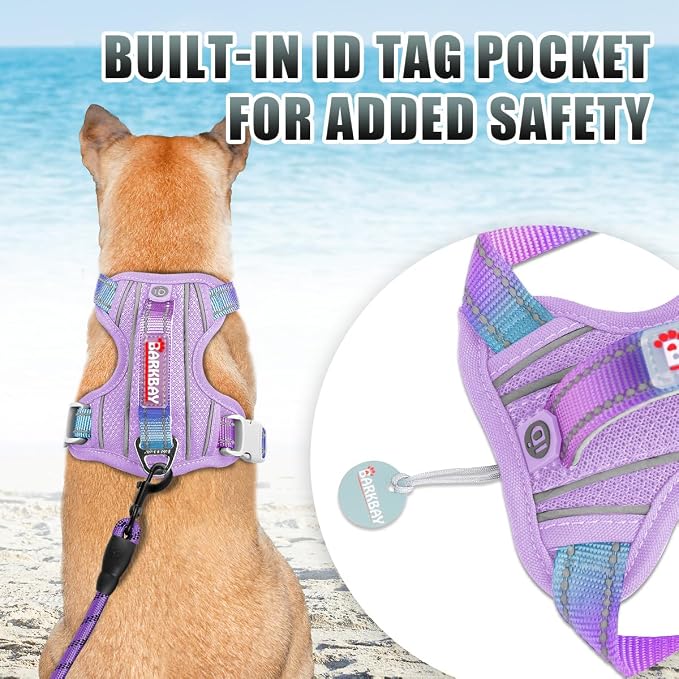 BARKBAY No Pull Dog Harness Large Reflective Dog Harness with Front Clip and Easy Control Handle for Walking Training Running with ID tag Pocket(Lavender Sky,L) - Image 2