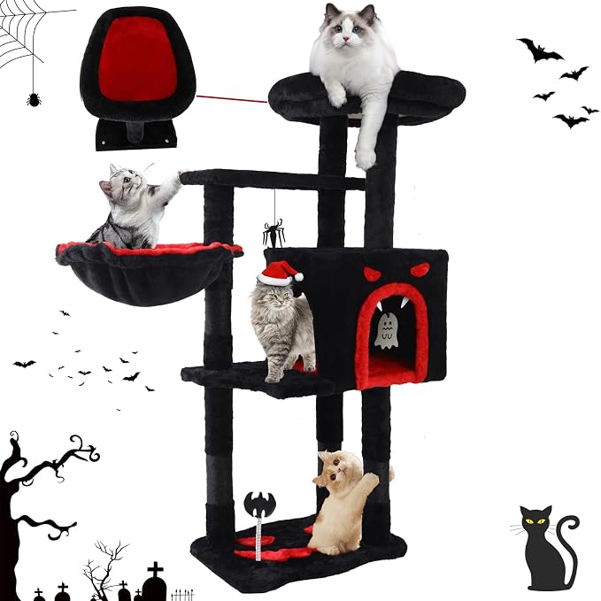 Cat Tree Tower with Hammock,40"Cat Trees for Indoor Cats Large Adult(Black) | Modern Cat Tree Tower with Scratching Post, Cats Condo Furniture with Cloud Top Perch, Cats Climbing Tower for Kittens by Yungaspy