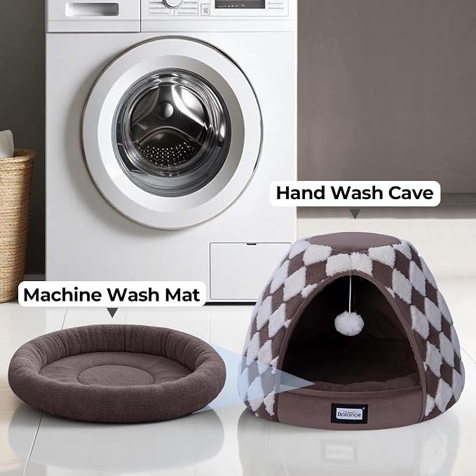 BALANCE Cat Beds for Indoor Cats, 2-in-1 Cat Bed Cave with Anti-Slip Bottom and Ultra-Soft Plush, Cozy Cats House Tent for Kittens and Small Dogs, 19 Inches, Dark Brown - Image 9