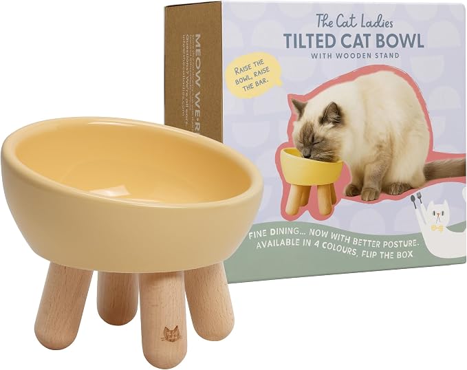 The Cat Ladies Tilted Ceramic Cat Bowl - Elevated Food Bowls Ceramic Pet Bowl - Raised Ceramics Bowls - Elevated & Tilted Design for Comfortable Eating - Dishwasher Safe - Wide Opening by TheCatLadies