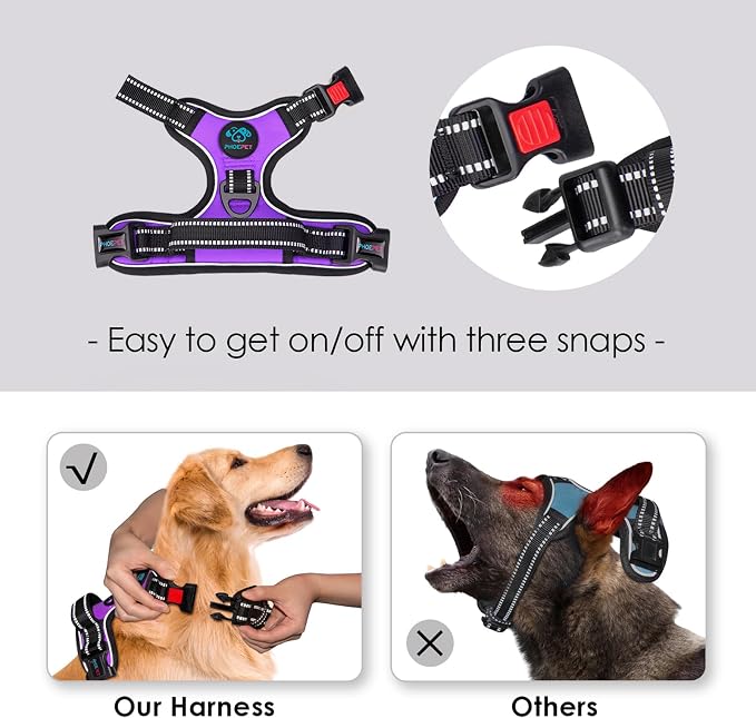 No Pull Dog Harnesses for Small Dogs Reflective Adjustable | Front Clip Vest with Handle 2 Metal Rings 3 Buckles [Easy to Put on & Take off](S, Purple) - Image 3