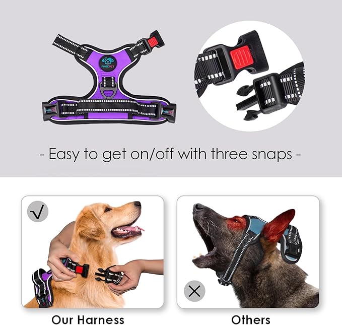 Reflective Dog Harness Large Breed Adjustable No Pull Vest | with Handle 2 Metal Rings 3 Buckles [Easy to Put on & Take off](XL, Purple) - Image 3