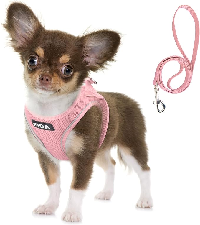 Fida Comfy Dog Harness with Leash, Soft Puppy Vest Escape Proof, Breathable Lightweight Soft Mesh, Adjustable Reflective Step-in Harness for Small Dogs Walking (S, Pink) by Fida