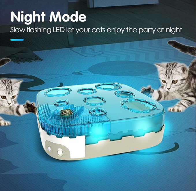 Migipaws 7-in-1 Interactive Cat Toy Motion Activated Indoor Playset with Automatic Pop Bounce Cat Ball, Feather Palm Tree Wand, Catnip Ball & Self-Grooming Cardboard House Rechargeable - Image 6