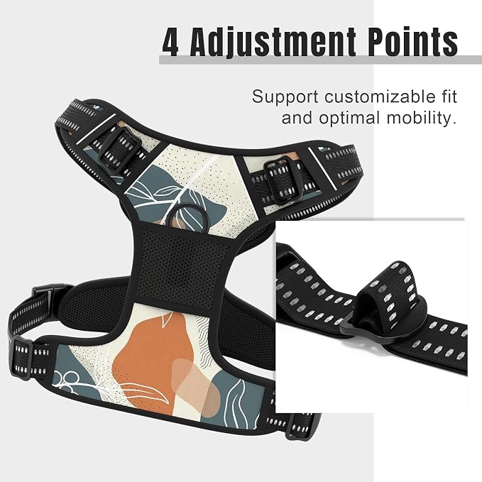 Rnivvi No Pull Dog Harness, Cute Boho Reflective X-Large Sized Puppy Harness, Adjustable Soft Padded Vest for Large Dogs, Heavy Duty Pet Vest with Easy Control Handle for Walking Training, Leaves - Image 3