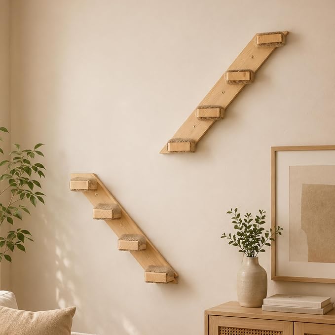 Cat Climbing Stair Shelf, Wall Mounted Reversible Ladder 2PCS 4 Steps | Reversible Left & Right Direction, For Cats up to 10 Pounds, Jute Scratching Ladder, Space Saving, 4-Step Design, Wall Mount - Image 6