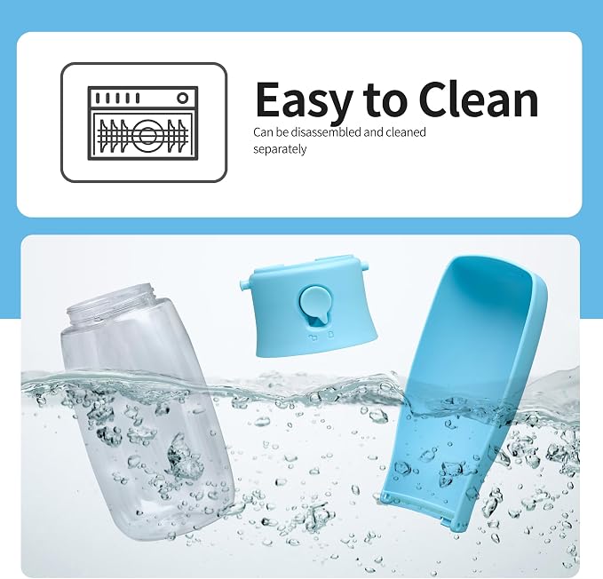 Portable Dog Water Bottle 19oz Blue | Foldable pet water dispenser, food grade plastic, ease to use for outdoor walking, hiking, travel - Image 7