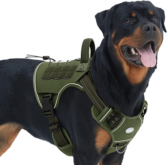 AUROTH Dog Harness for Large Dogs, No Pull Tactical Dog Vest with 2 Clips | Easy Control with handle, Adjustable, Reflective, Military K9, for German Shepherd Husky Walking, Deep Green, Large by AurothPets