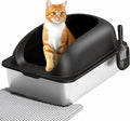 OLIXIS Stainless Steel Large Cat Litter Box with Lid, High Wall Sides | Large Cat Litter Box for Big Cats, Anti-Urine Leakage, Easy Cleaning, Scoop and Mat Included, Black by OLIXIS