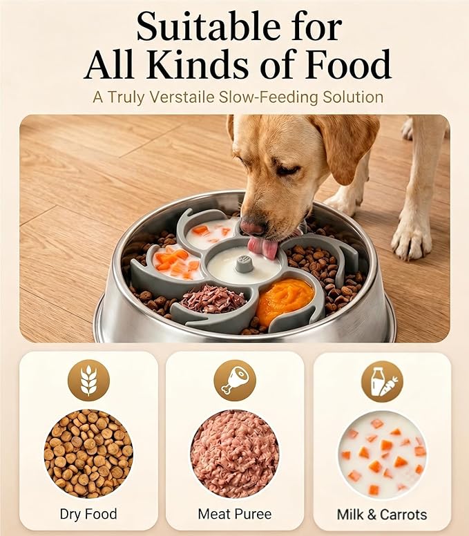 Slow Feeder Dog Bowls Insert Cuttable to fit 4.4"-7.5" Bowls Gray | Strong suction cups fit snugly,reduce fast eating,Food-grade silicone, dishwasher safe, for dogs and cats,daily mealtimes - Image 7