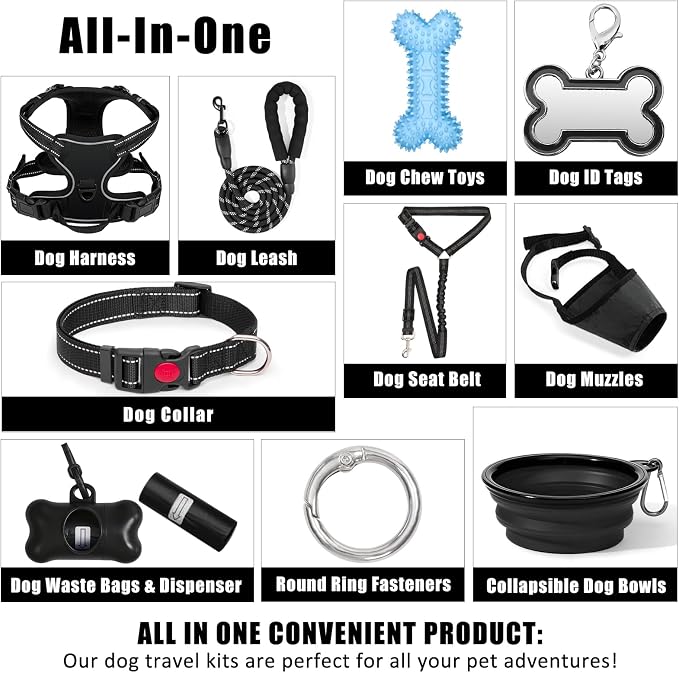 No Pull Dog Harness Adjustable Collar & Leash Set - Dog Halter Harnesses Collapsible Bowls & Poop Bag Dispenser Muzzle ID Tags Toys Fits Small Medium Large Dogs (Black-S) - Image 2
