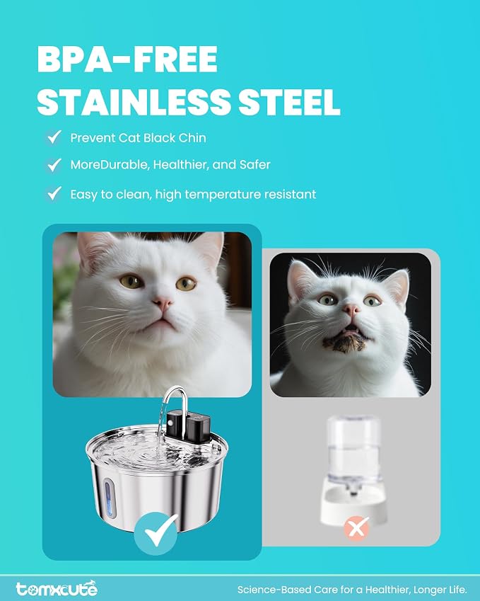 Tomxcute Cat Water Fountain Stainless Steel, 108oz Wireless Pet Fountain | 3 Smart Water Supply Modes Automatic Battery Operated Fountain with 3 Replacement Filters for Cats, Dogs, Multiple Pets - Image 7
