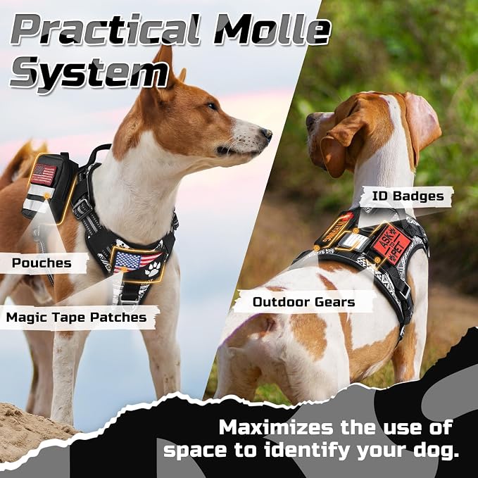 rabbitgoo Tactical Dog Harness for Medium, No Pull Military Service Vest | Molle & Handle, Heavy Duty, Adjustable, Reflective Straps, Easy Control for Training Walking, B&W Geometric, Medium - Image 4