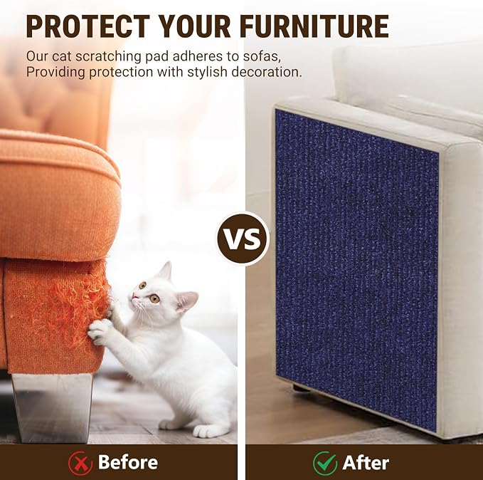 Cat Scratch Couch Furniture Protector,Trimmable Self-Adhesive Cats Claws Scratch Pads, Sisal DIY Climbing Couch Protector for Scratch Post Cat Tree Replacement Indoor(Navy, 78.7"x15.8") - Image 2