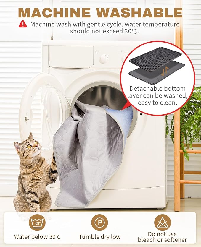 Fostanfly Cat Litter Mat, Machine Washable, Extra Large XL 45"x27", Black | Kitty Litter Trapping Mat, Urine & Waterproof, Double Layer Design, Honeycomb Scatter Control- Easy Clean for Floor - Image 3