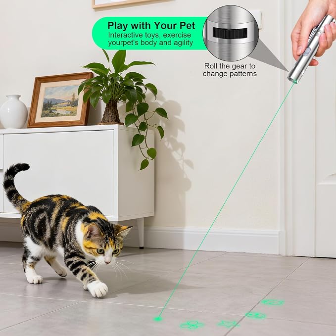 Waputne Cat Toy, Green Light, Rechargeable, 3 Light Modes, 5 Fun Patterns | Interactive Chase Toy; Automatic Training & Exercise Fun; Kitten Toy for Indoor Cats & Dogs - Image 3