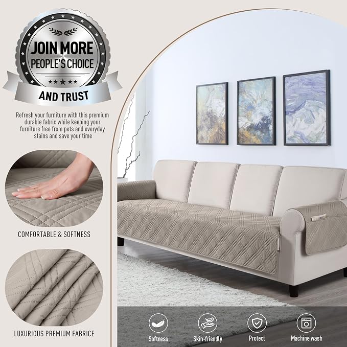 TAOCOCO Waterproof Large Couch Covers for Dogs, Non Slip Sofa Cover, 78.7'' | Washable Oversized Couch Covers with Arms for 3 Cushion Couch, Dog Sofa Protector, Pockets & Backless Design, Light Brown - Image 3