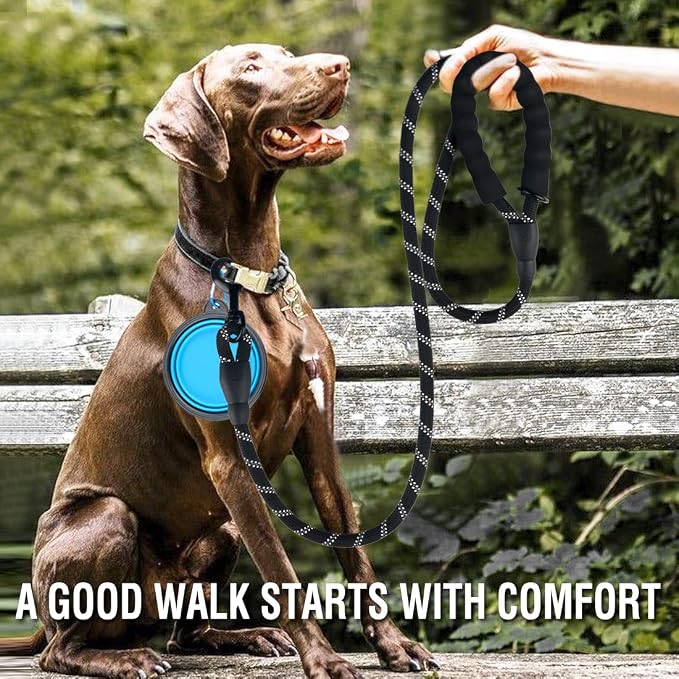 COOYOO 2 Pack Dog Leash 5 FT Heavy Duty - Comfortable Padded Handle - Reflective Dog Leash for Medium Large Dogs with Collapsible Pet Bowl - Image 2