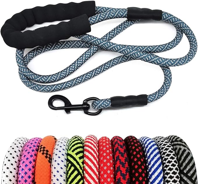 MayPaw Heavy Duty Rope Dog Leash, 3/4/5/6/7/8/10/12/15 FT Nylon Pet Leash, Soft Padded Handle Thick Lead Leashes for Large Medium Dogs (Navy, 1/2" * 6') by MayPaw