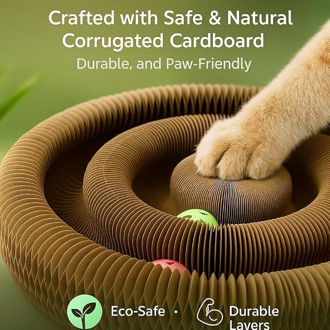 Interactive Cat Toy, Kitty Curls Cat Scratcher, Twisty Paws Cat Scratching Post, Kitty Kurls Magic Organ Cat Scratch Pad with Ball Toy for Indoor Cats, Kitty kurlz Modern Cat Scratching Board - Image 8