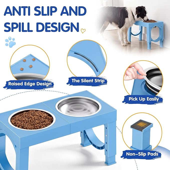 XIAZ Elevated Dog Bowls Large Breed Raised Dogs Bowl Stand Large/Medium Sized Dog Stainless Steel Food Water Bowl Stands 5 Heights Adjustable 9/11/12/15in Pet Feeder Dish Station - Image 5