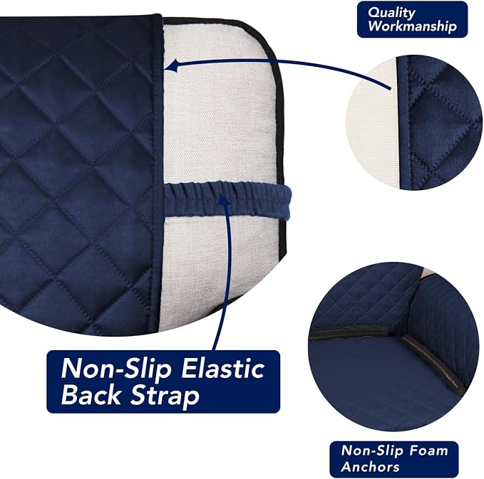 PureFit Reversible Quilted Couch Covers for Dogs Loveseat Sofa Cover 54" | Navy/Navy, Water Resistant Couch Protector, Washable Pet Couch Cover with Non Slip and Elastic Straps For Kids - Image 3