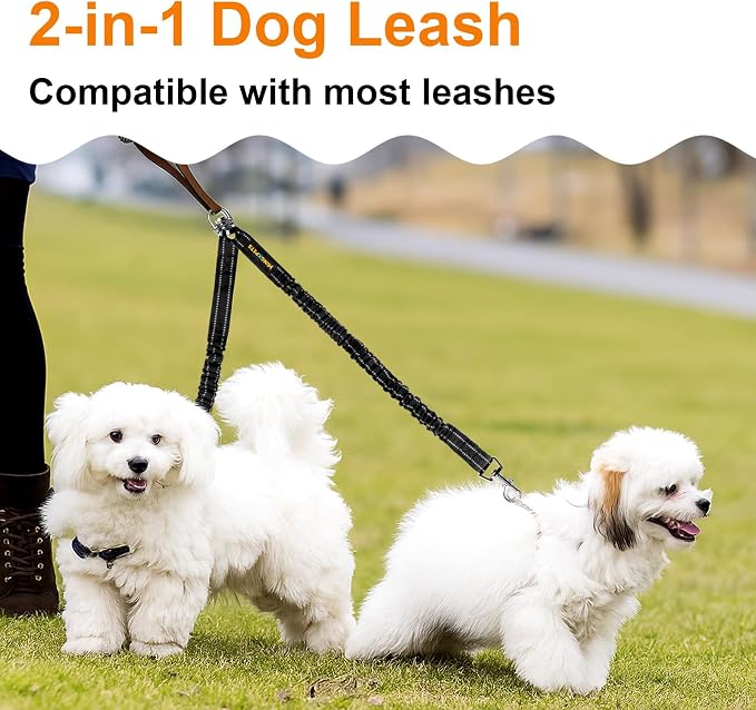 MingXpet 2 Dog Leash, Dog Leash for 2 Dogs, 360° Swivel No Tangle Double Walking Training Leashes for Small Dogs, Comfortable Shock Absorbing Reflective Bungee, Black - Image 7