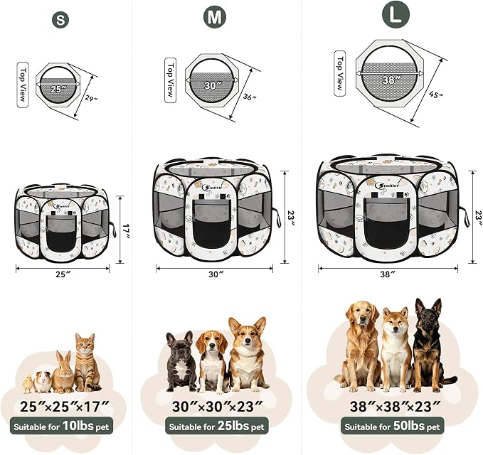Siedihit Dog Cat Playpen, Puppy Pet Playpen Indoor for Small Dog Crate Tent | Cage Outdoor, Portable Pop Up Dogs Enclosure Kennel with Carrying Case for Dogs/Cats/Rabbits (Cute, Small) - Image 2