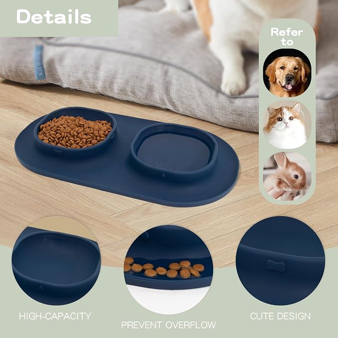Dog Food Bowls Pet Bowls & Dog Water Bowls with No-Spill and Non-Skid, Feeder Bowls with Dog Bowl Mat for Small Medium Large Size Dogs Cats Puppy Pets, Dog Dishes (Blue) - Image 4