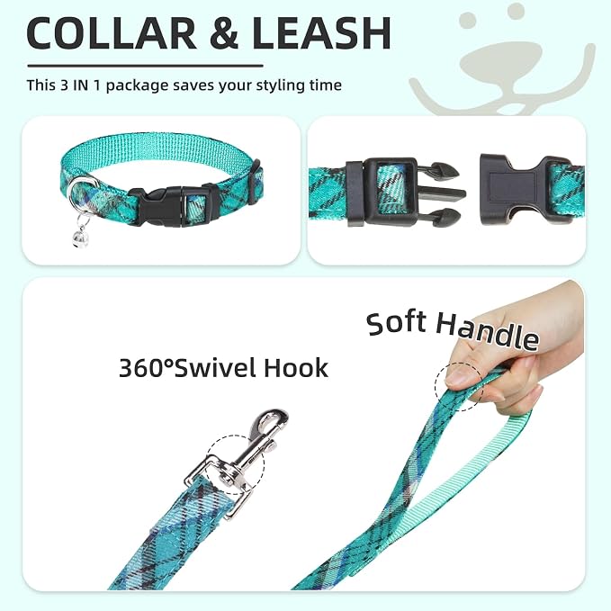 PUPTECK Dog Harness, Collar and Leash Set No Pull for Small Medium Sized | Plaid Puppy Step-in Escape Proof Reflective No Choke Pet Cat Adjustable Walking Vest - Image 4