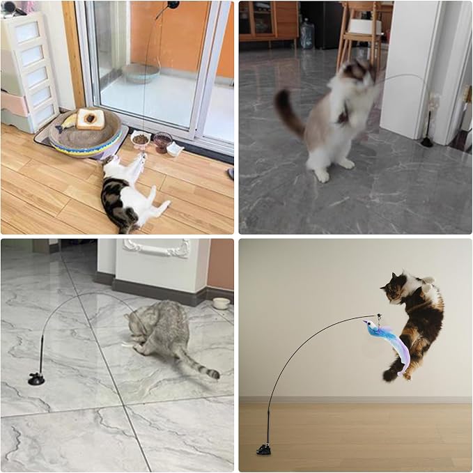 Cat Toys Interactive Hands-Free 6 Pack Cat Toys for Indoor | Cats Toy Wand Natural Bird Feather, Suction Cup Pet Indoor Dancing Playing Toys, Suction Cup Pet Dancing Playing - Image 4