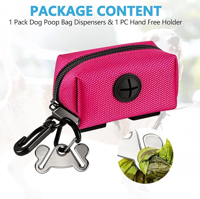 Dog Waste Bag Dispenser Pet Poop Bags Holder for Doggie Waste Bags Dispensers Soft Fabric Zipper Small Doggy Puppy Pouch for Leash Accessory Attachment with Carrier,Pink - Image 7