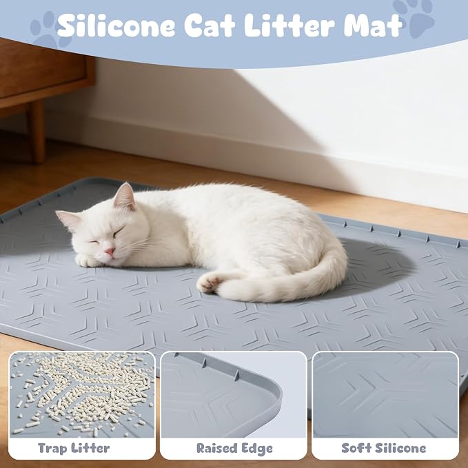 Cat Litter Box Mat, 40"*28" Large Silicone Cat Litter Trapping Mat | Non-Slip Gray Kitty Litter Mat for Indoor Cats, Waterproof Pet Food Mats Easy to Clean & Soft on Kitty Paws - Image 8