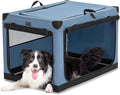 PETSFIT 36" Soft Portable Dog Crate – Patented Spiral Sturdy Frame, Collapsible Travel Kennel for Medium & Large Dogs, 3 Mesh Door, Lockable Zippers, Indoor & Car Use Blue by Petsfit