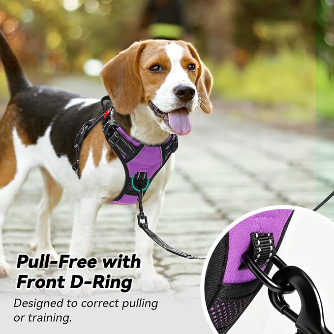PoyPet No Pull Dog Harness Small with Front Clip & Neck Release Buckle | No Choke, Adjustable Vest, Reflective, Back Clip, Lockable, Soft Padded, Easy Control Handle for Walking Training, S, Purple - Image 3