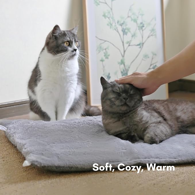 Self Warming Mat, 24''*20'' Non-Skid Thermal Pet Mat, Washable Outdoor Insulation for Cat House, Carrier Cat Bed, Short-Fluff Grey - Image 2