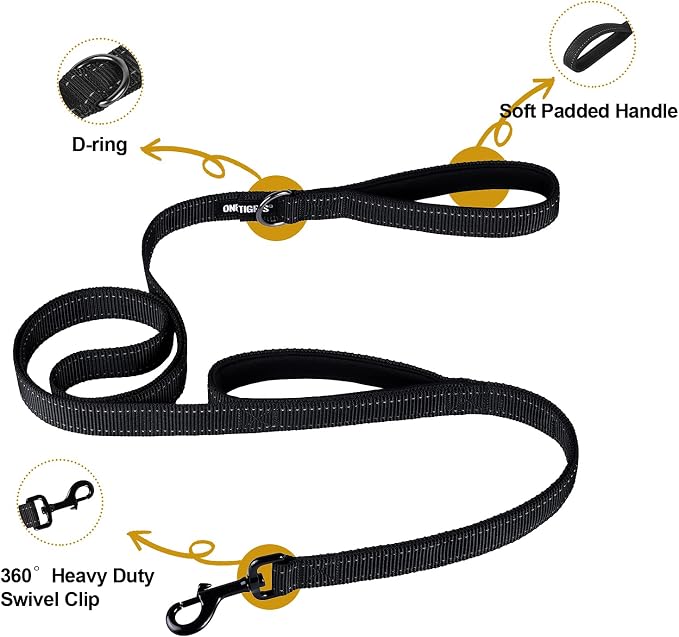 OneTigris No-Pull Dog Leash with Handle for Medium Large Dogs (Black, 6FT) | Durable lead built for training & daily walks. Ideal drag line for strong pullers and large breeds like bully dogs. - Image 3