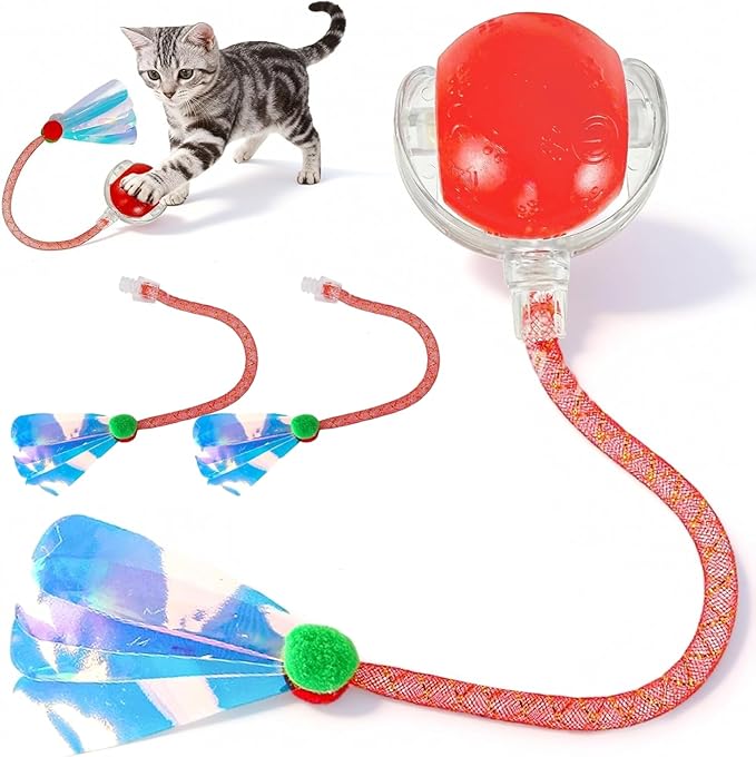 Rocfish Durable Interactive Cat Toys for Indoor Cats (red, 03) | Smart Automatic Cat Chase Ball Toy, Upgraded Speedy Tail Kitten Toy for Bored Indoor Adult Pets by Unknown