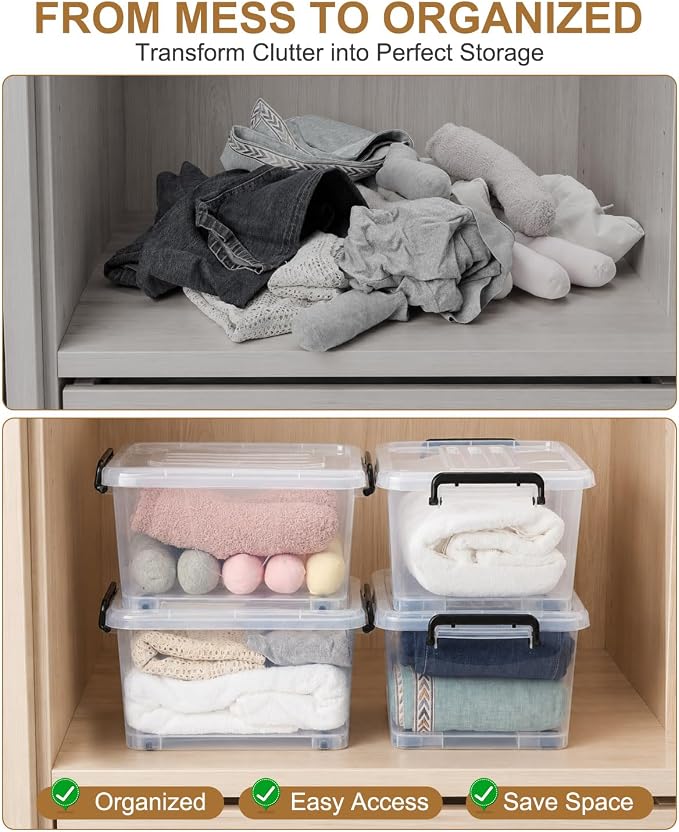 NUMIFUN 15QT Storage Bins with lids, Stackable Space Saver for Family | 4-pack BPA-free plastic boxes with secure latches. Deep recessed lids ensure safe stacking for closet & garage storage. - Image 7