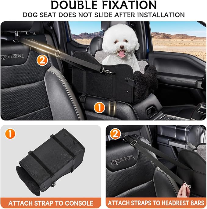 TKYZ Center Console Dog Car Seat for Small Dogs,for Car/SUV/Small Truck | Soft Pillow,Double fixation,Scratch-Resistant Fabric,Pet Booster with Safety Belt,Puppy Car Seat for Small Dogs 0-11 lbs - Image 3
