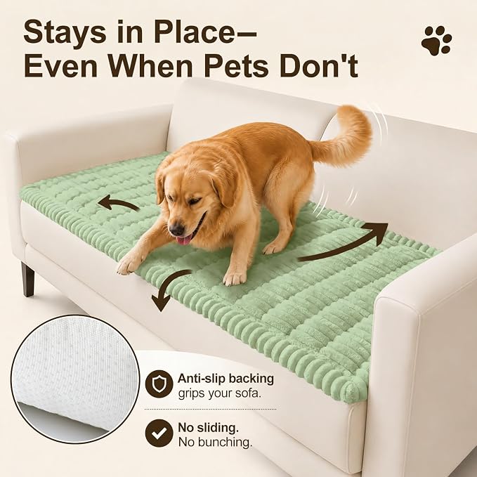 decorUhome Couch Cover for Dogs, Non Slip Fuzzy Thick Pet Sofa Protector | Pet Friendly, Couch Covers for Sofa, Machine Washable, Fits Armrests, Single Seats & Backrest Cushions, Green, 27.6" x 27.6" - Image 3