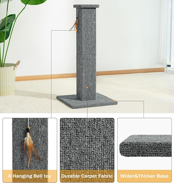 Made4Pets Cat Scratching Post for Indoor Cats, Carpet Cat Scratcher, 32" | Soft Carpet Surface for Cats That Prefer Fabric Scratching, Stable Base, Full-Body Stretching, Ideal for Kittens & Adult Cats - Image 3